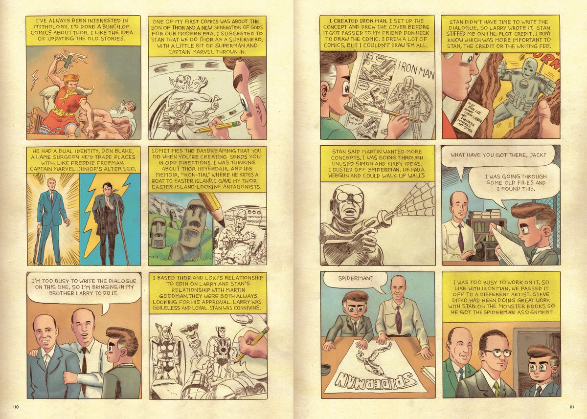 Jack Kirby racconta il suo ruolo nel creare Thor, Loki, Iron Man e Spider-Man, in Jack Kirby: The Epic Life of the King of Comics, Penguin Random House (2020).