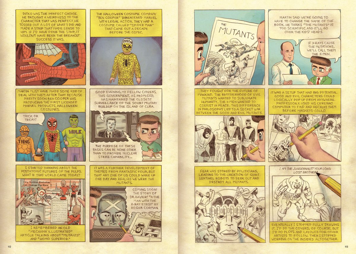 Jack Kirby racconta il suo ruolo nel creare Spider-Man e gli X-Men in Jack Kirby: The Epic Life of the King of Comics, Penguin Random House (2020).