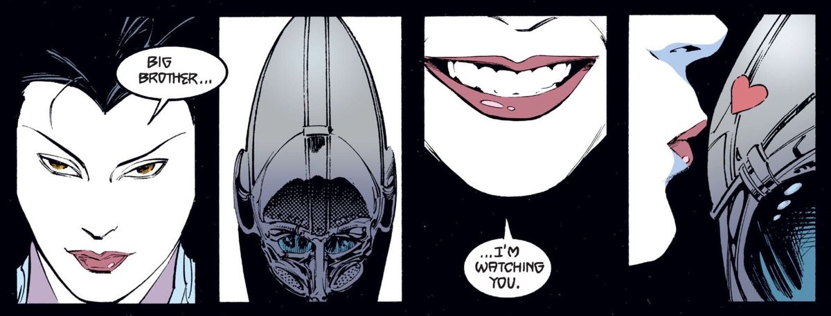 Una serie di pannelli dell'arco Sandman The Dollās House, con Desire che parla di Dream.