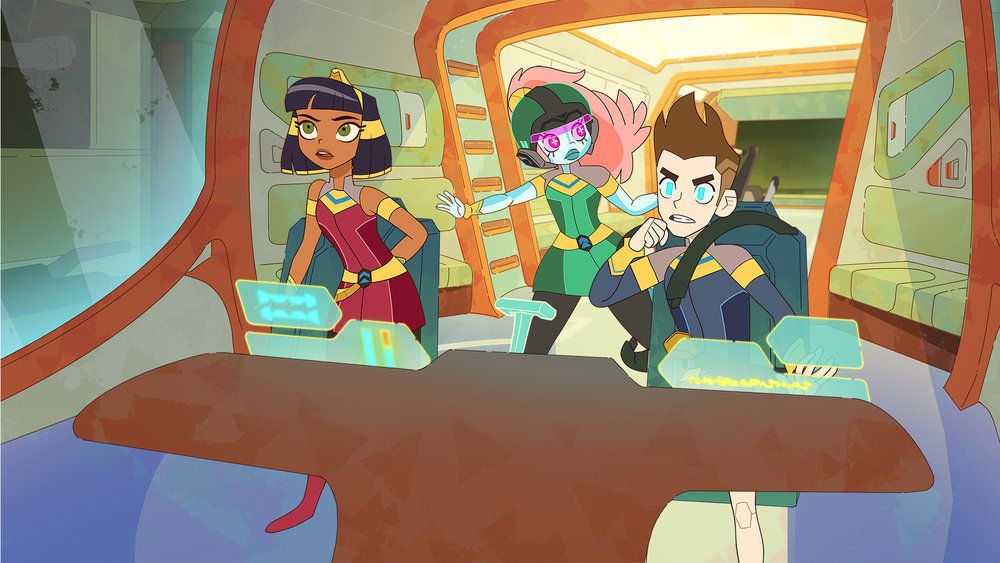 cleo, akila e brian al pannello di controllo di una nave