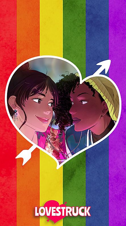 Due persone che si guardano su uno sfondo arcobaleno