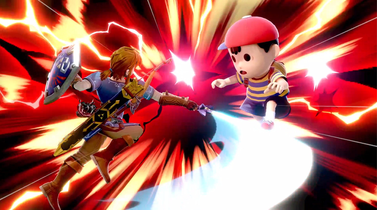 Link che combatte contro Ness in Super Smash Bros.Ultimate