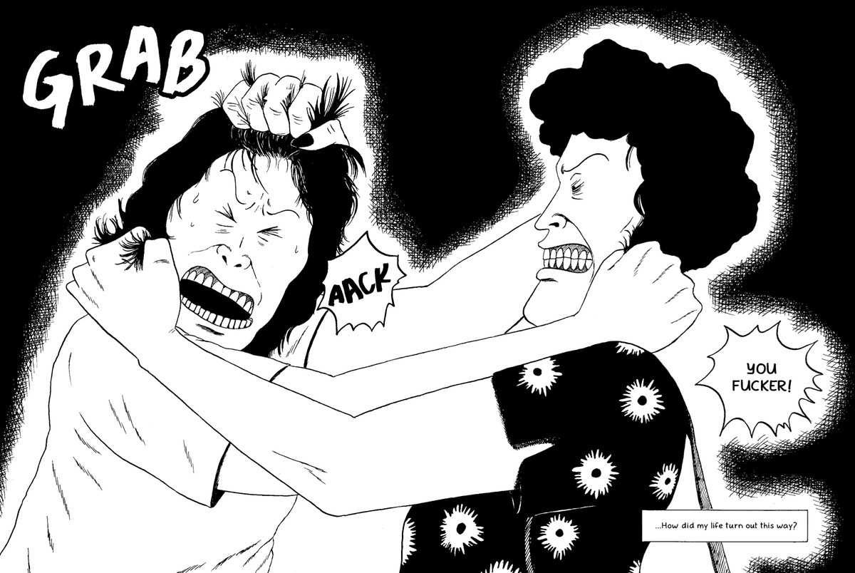 Soyeon si lancia in una lotta fisica con la donna che ha gareggiato con lei per l'affetto del suo ragazzo in Moms, Drawn & Quarterly.