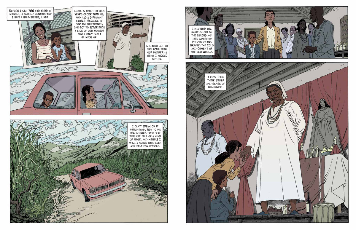 La madre del narratore Blanca porta sua figlia a un raduno locale della Santería a Porto Rico, mentre riflette su come il suo rapporto con l'isola e la religione siano diversi per non essere cresciuta lì, in Happiness Will Follow, Archaia.