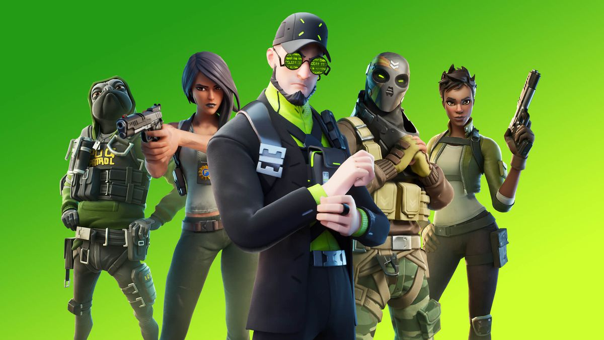 diversi personaggi della stagione 3 di Fortnite stanno su uno sfondo verde di fronte alla telecamera