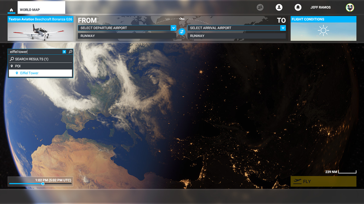 Ricerca di un punto di riferimento in Microsoft Flight Simulator