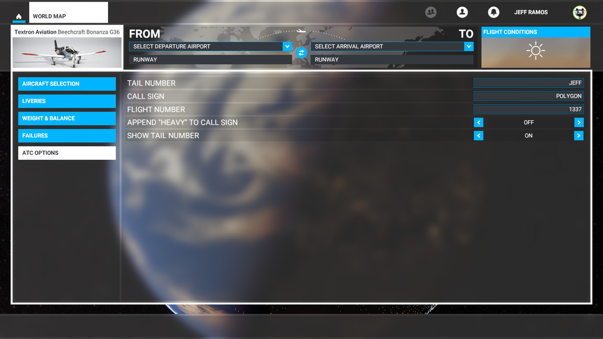 Le opzioni ATC in Microsoft Flight Simulator