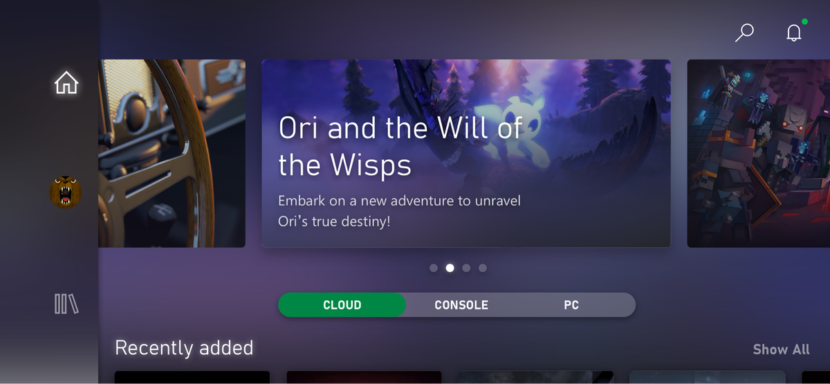 Uno screenshot dell'interfaccia utente di Xbox Series X.