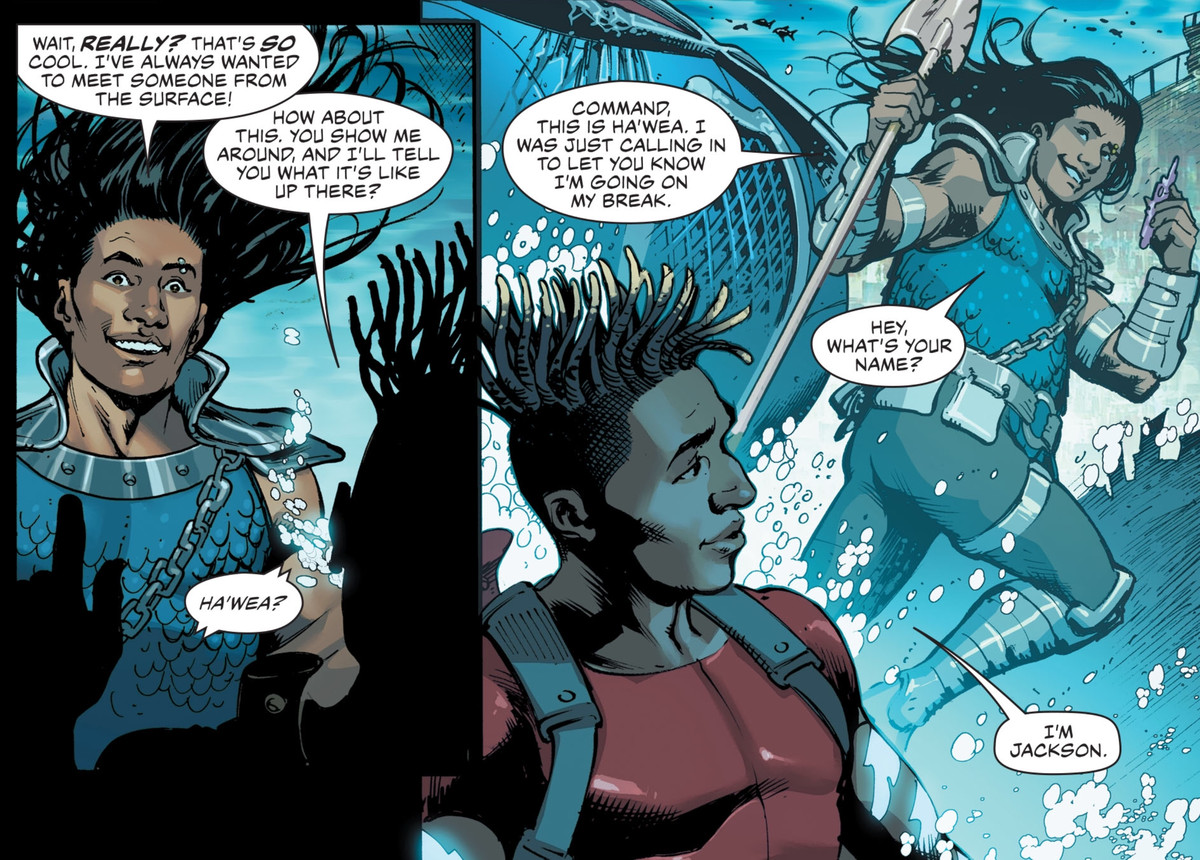 La guardia xebeliana Ha'wea si presenta ad Aqualad in Aquaman # 62, DC Comics (2020).