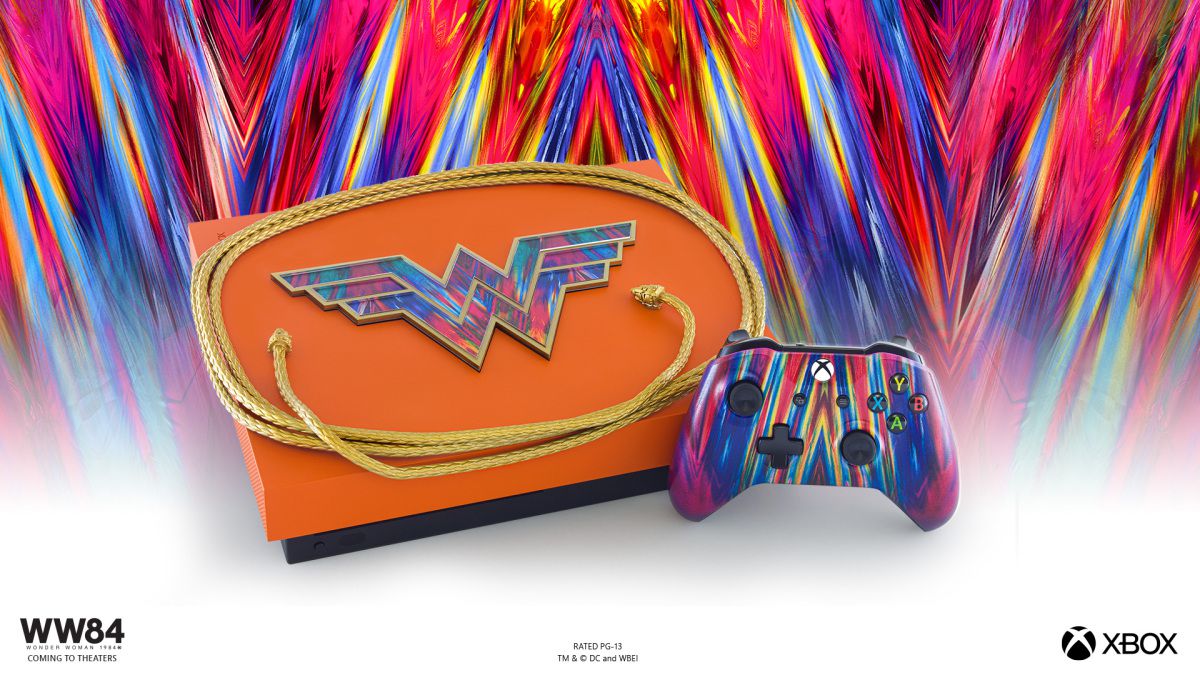 una xbox arancione con un controller al neon luminoso