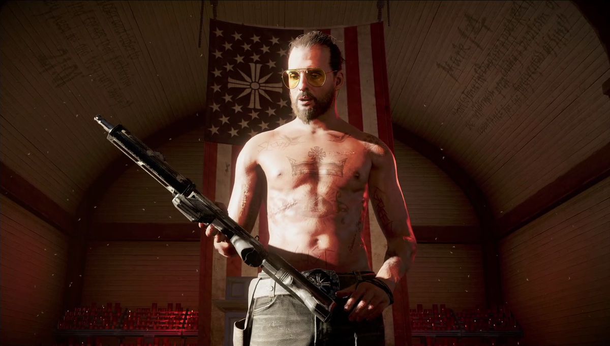 Far Cry 5 - Daniel Seed con in mano una pistola