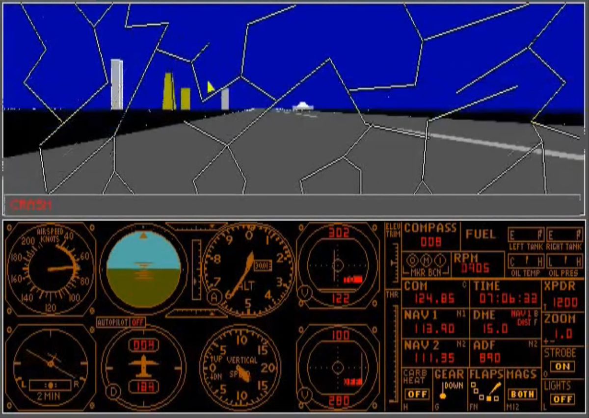 Un parabrezza rotto in Microsoft Flight Simulator 3.0