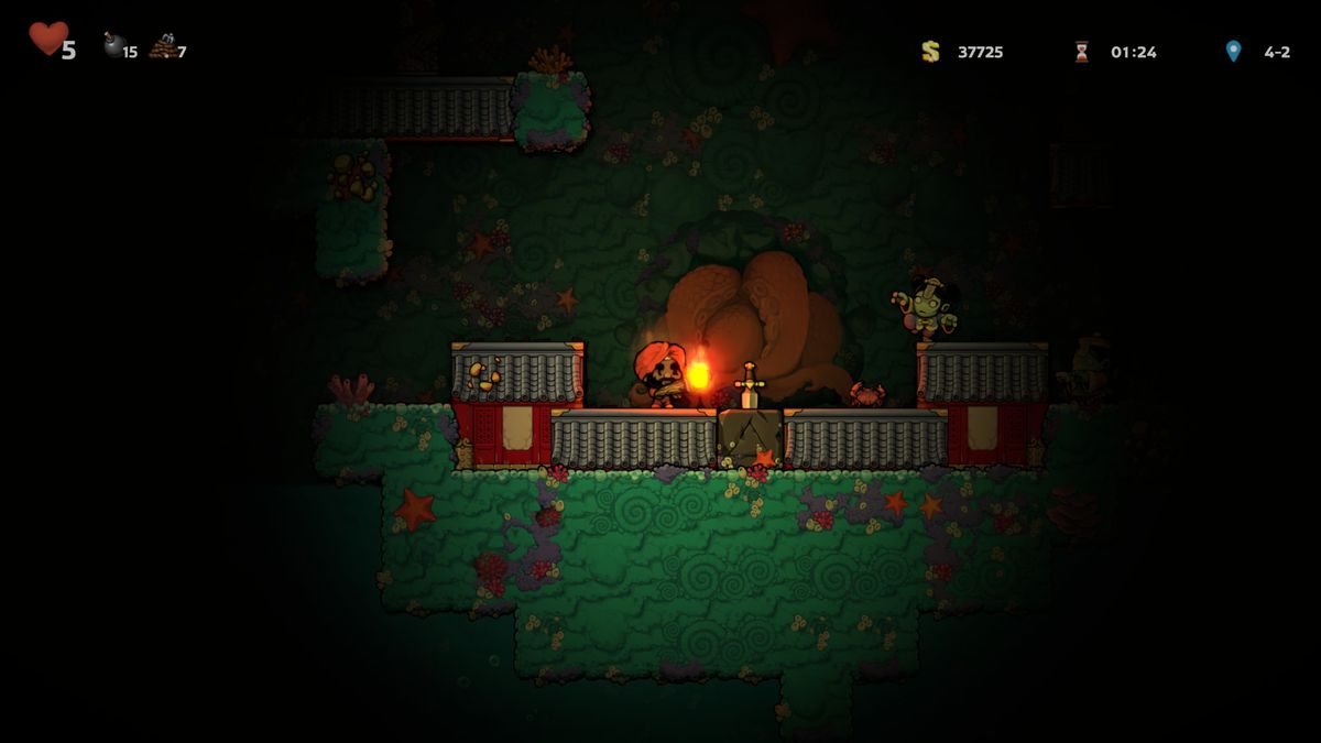 In Spelunky 2, il nostro eroe scopre una spada nella roccia.