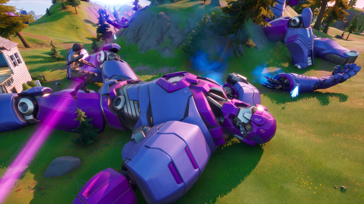 Un giocatore di Fortnite che salta dalla mano di una sentinella
