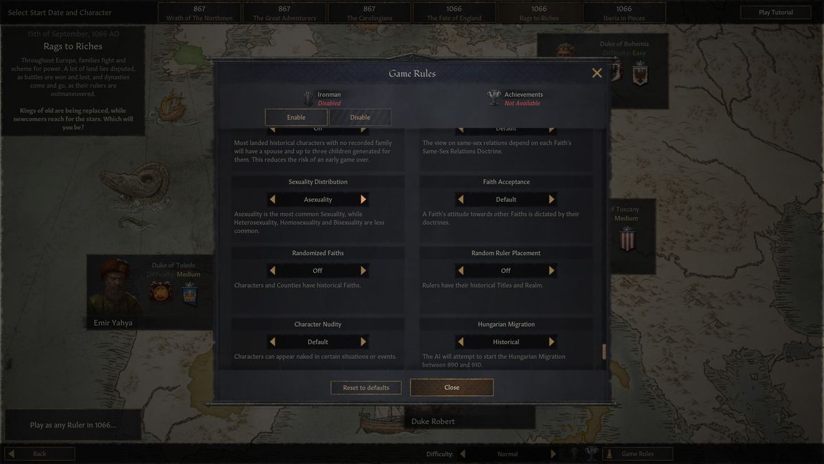 Regole del gioco che elencano la distribuzione della sessualità con una maggioranza asessuata.