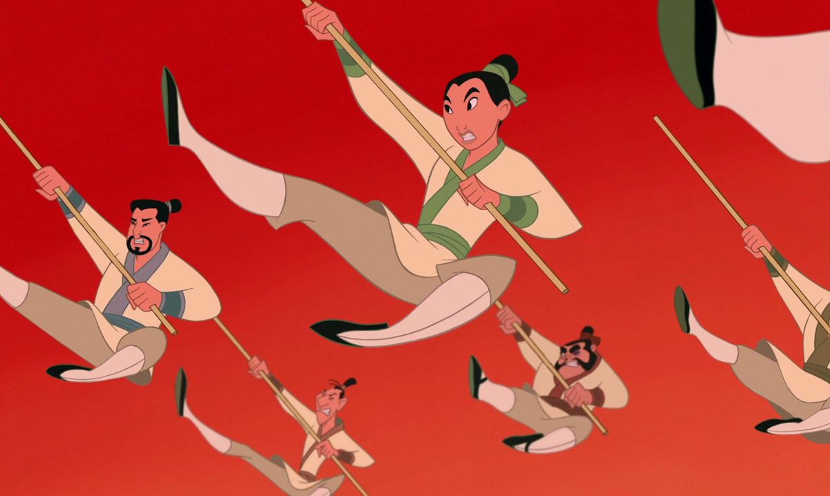 mulan e il resto dell'esercito fanno un calcio in salto epico dopo