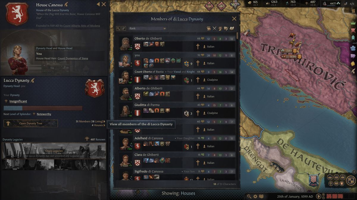 Una linea di membri della dinastia du Lucca.