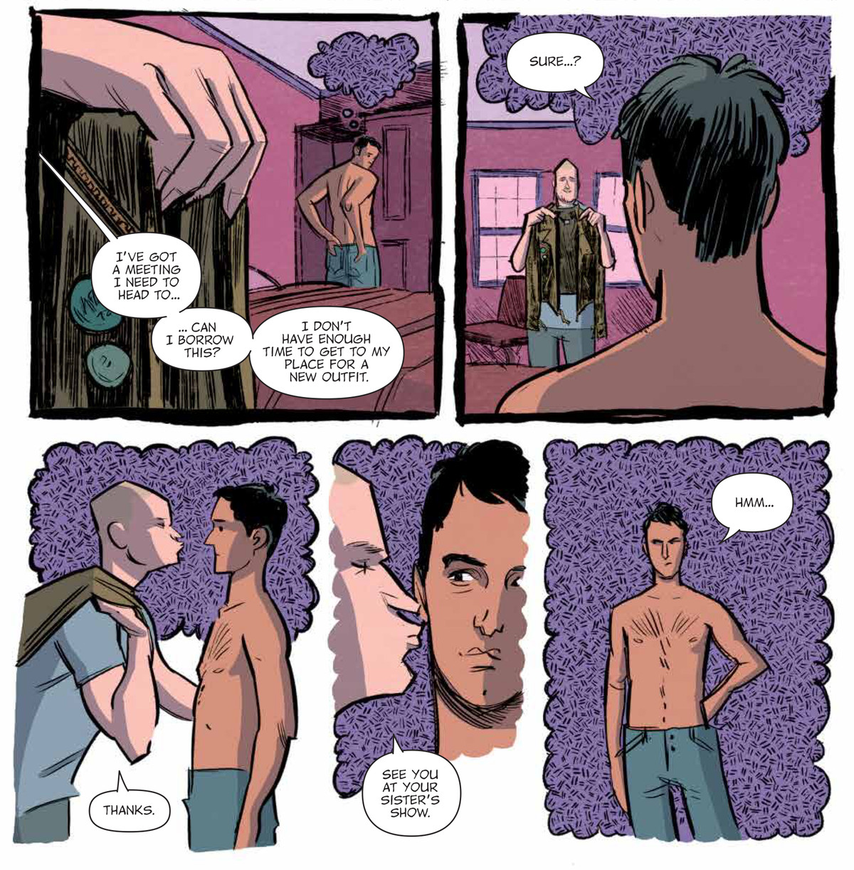 Una nuvola viola si forma sopra la testa di Jack mentre il suo nuovo ragazzo chiede in prestito la sua giacca di pelle.  Nei prossimi pannelli cresce fino a riempire l'intero sfondo mentre dice 