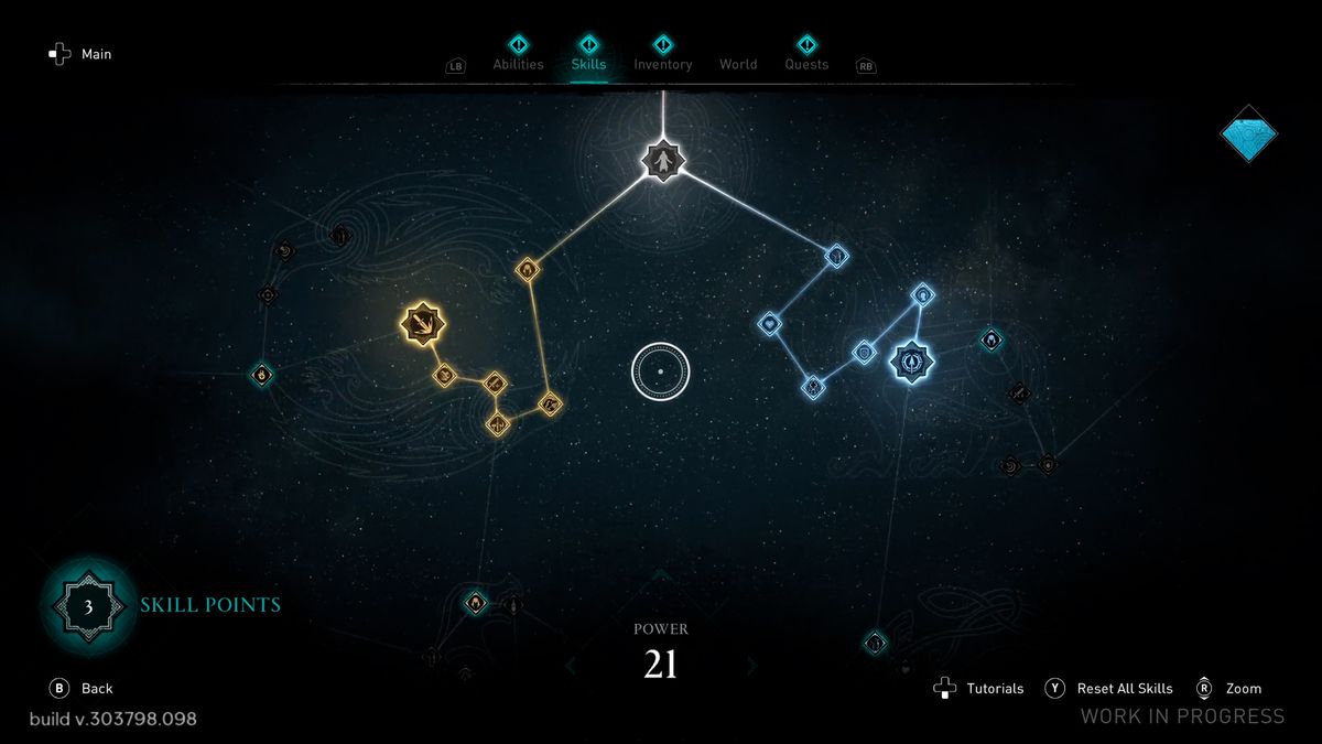 Il menu abilità simile a una costellazione in Assassin's Creed Valhalla