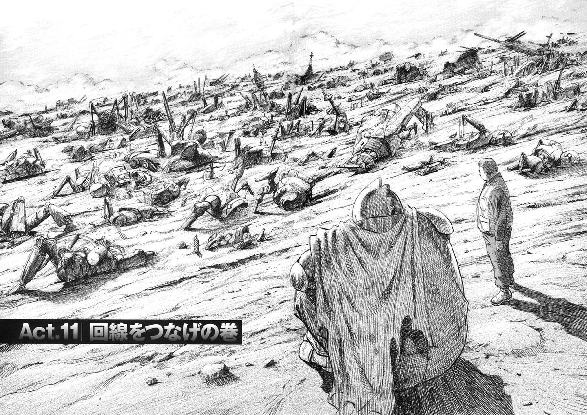 due figure si affacciano su un campo di battaglia