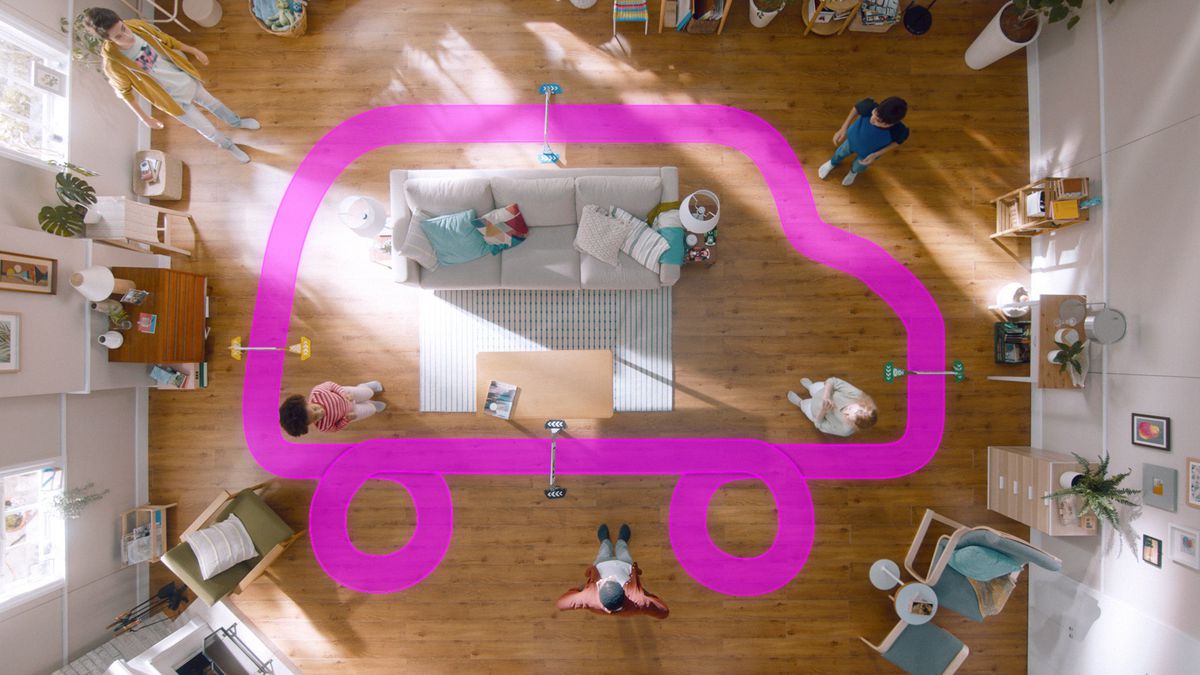 Una foto dall'alto verso il basso di un layout del percorso per Mario Kart Live: Home Circuit