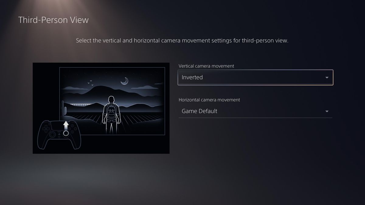 l'impostazione PS5 per invertire i controlli della fotocamera verticale e / o orizzontale per i giochi in terza persona