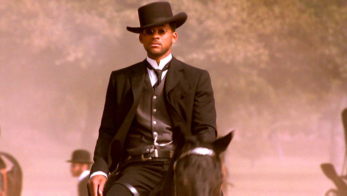 Will Smith da cowboy cavalca un cavallo