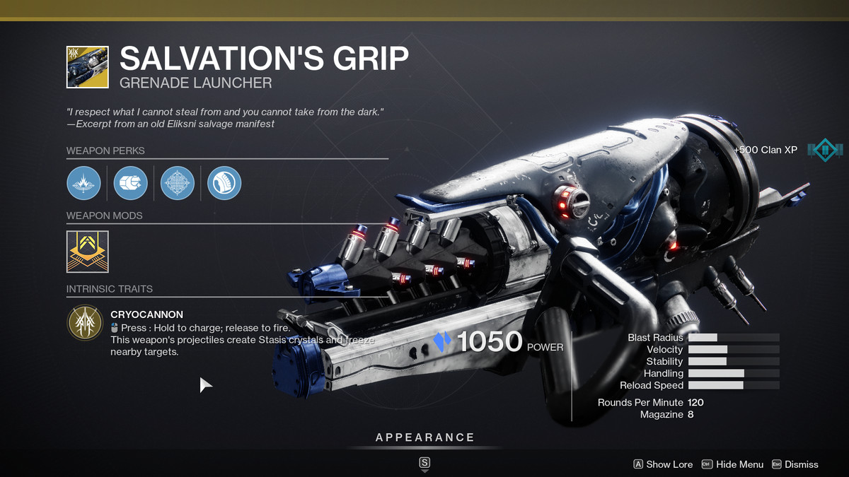 Arma esotica The Salvation's Grip di Destiny 2