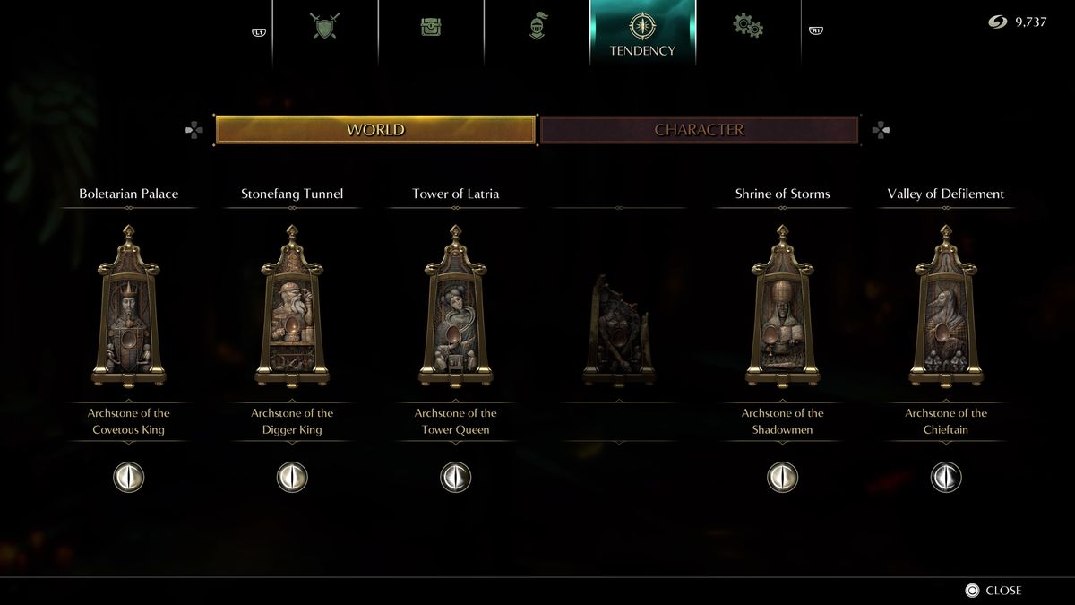 Uno screenshot che mostra il menu Tendency in Demon's Souls (PS5)