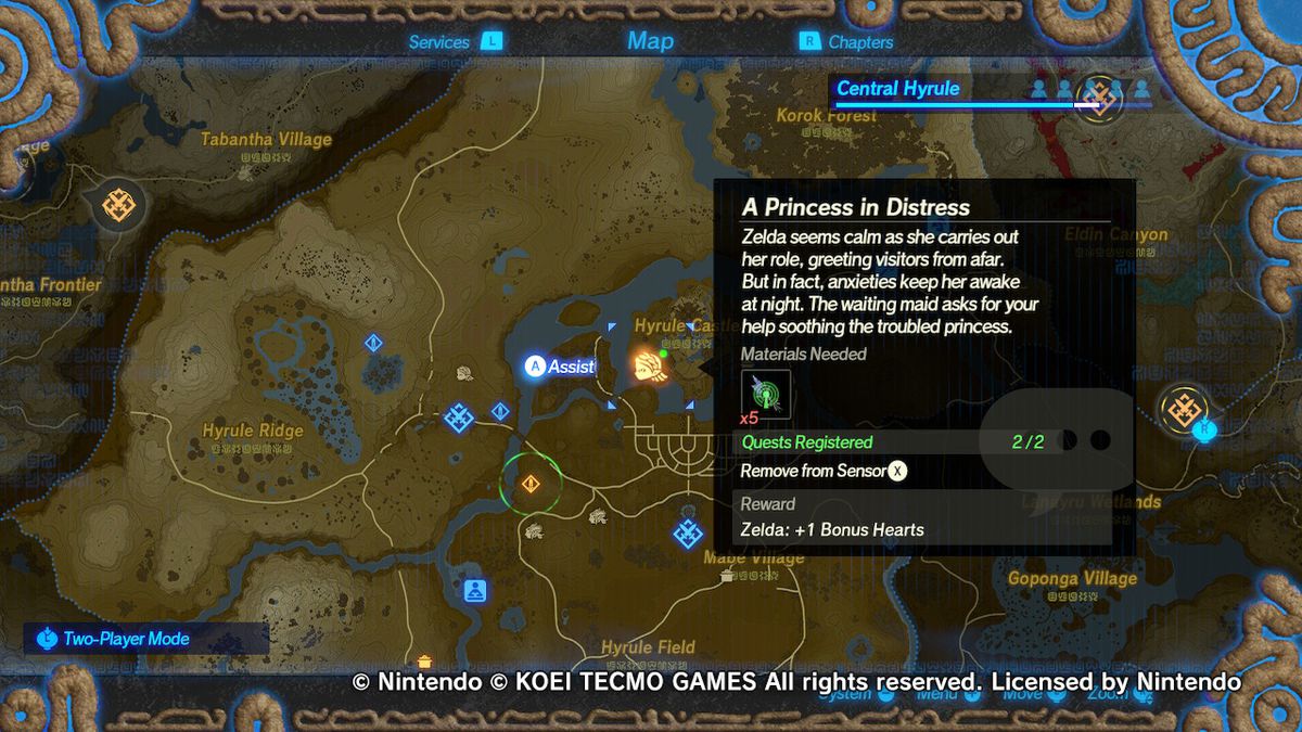 Una schermata della mappa di Hyrule Warriors: Age of Calamity