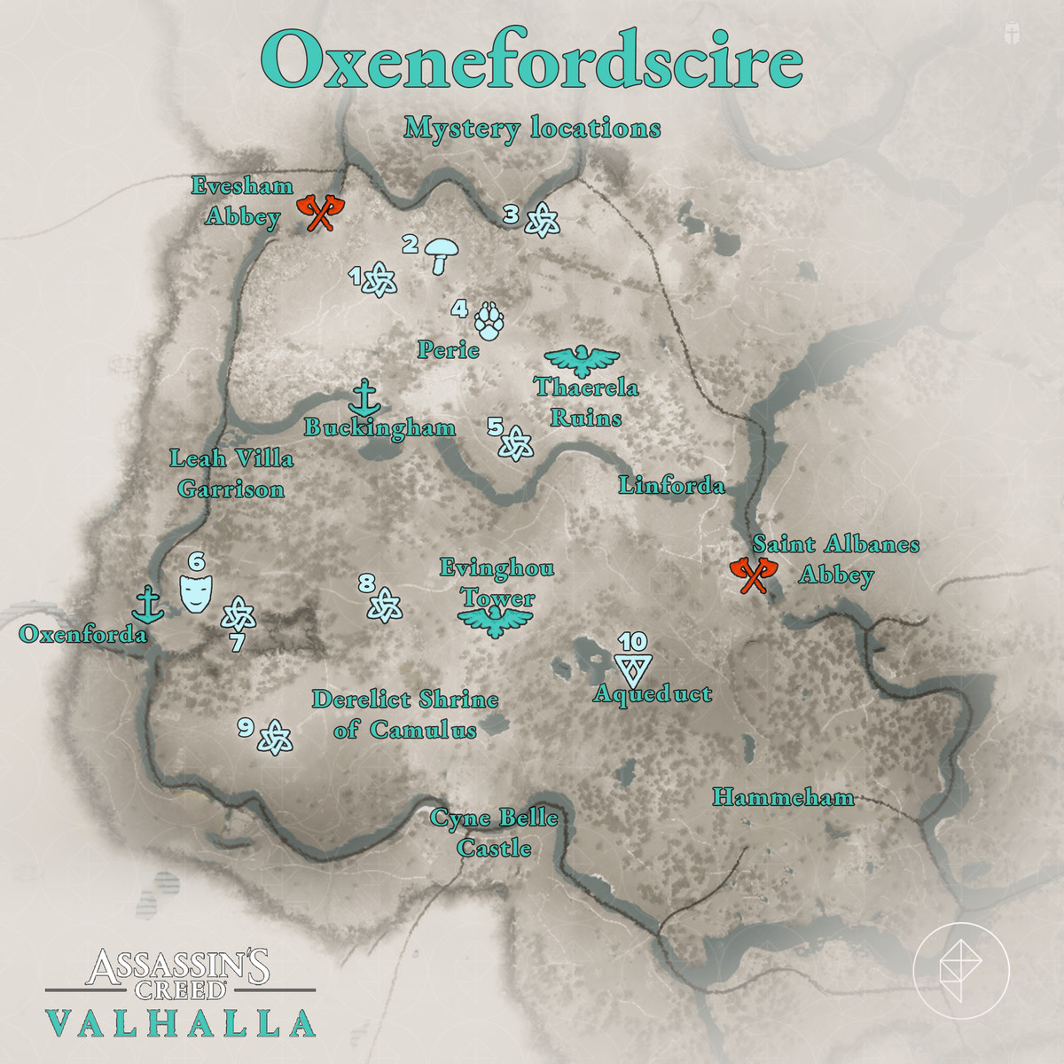 Oxenefordscire Mysteries locations map