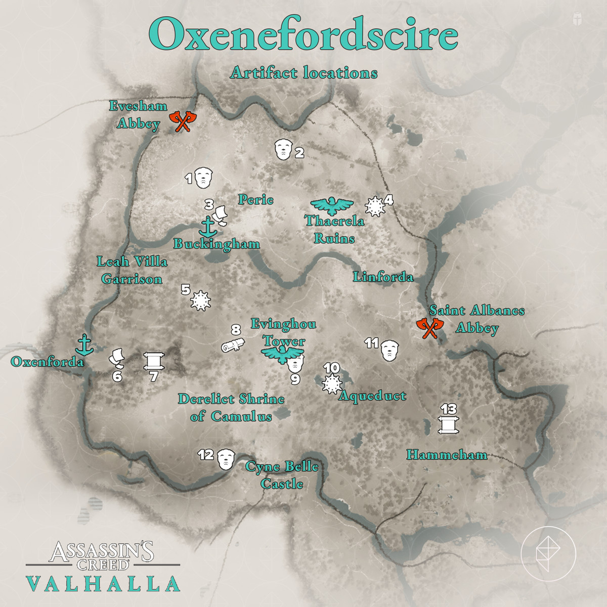 Oxenefordscire Artifacts locations map