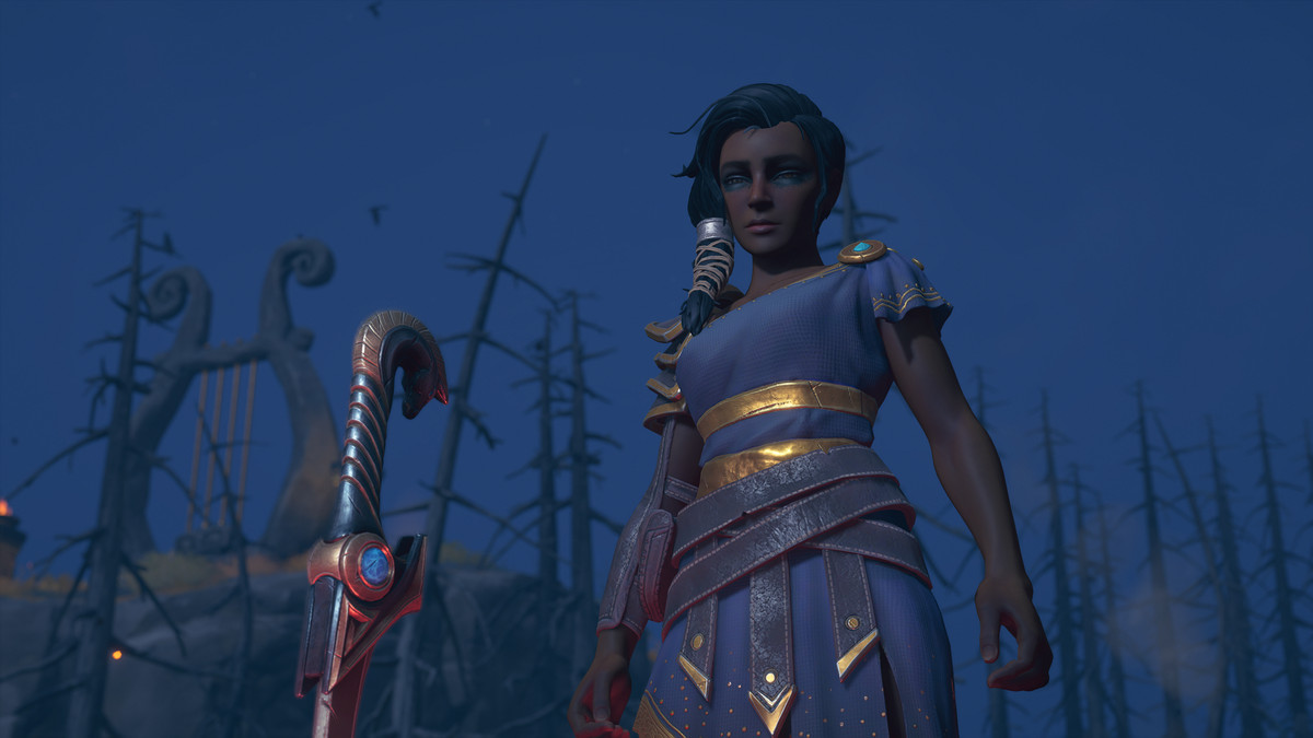 Una donna guarda una spada in Immortals Fenyx Rising