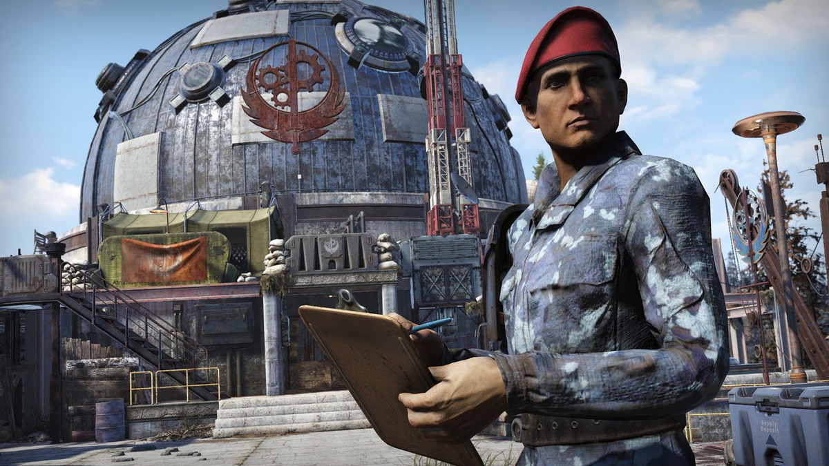 Fallout 76 - un fornitore della Confraternita si trova fuori Fort Atlas