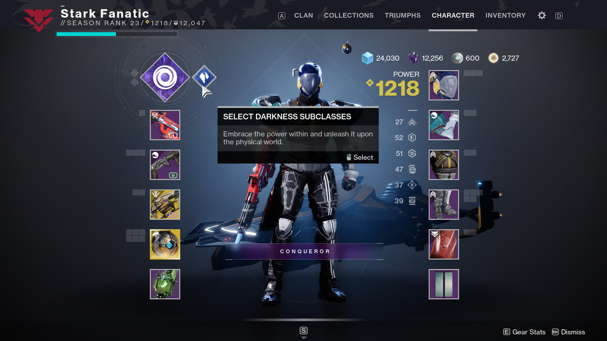 Destiny 2: menu delle sottoclassi dell'oscurità