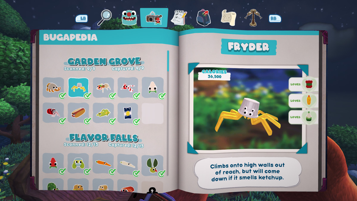 Una voce Bugapedia per un Fryder in Bugsnax