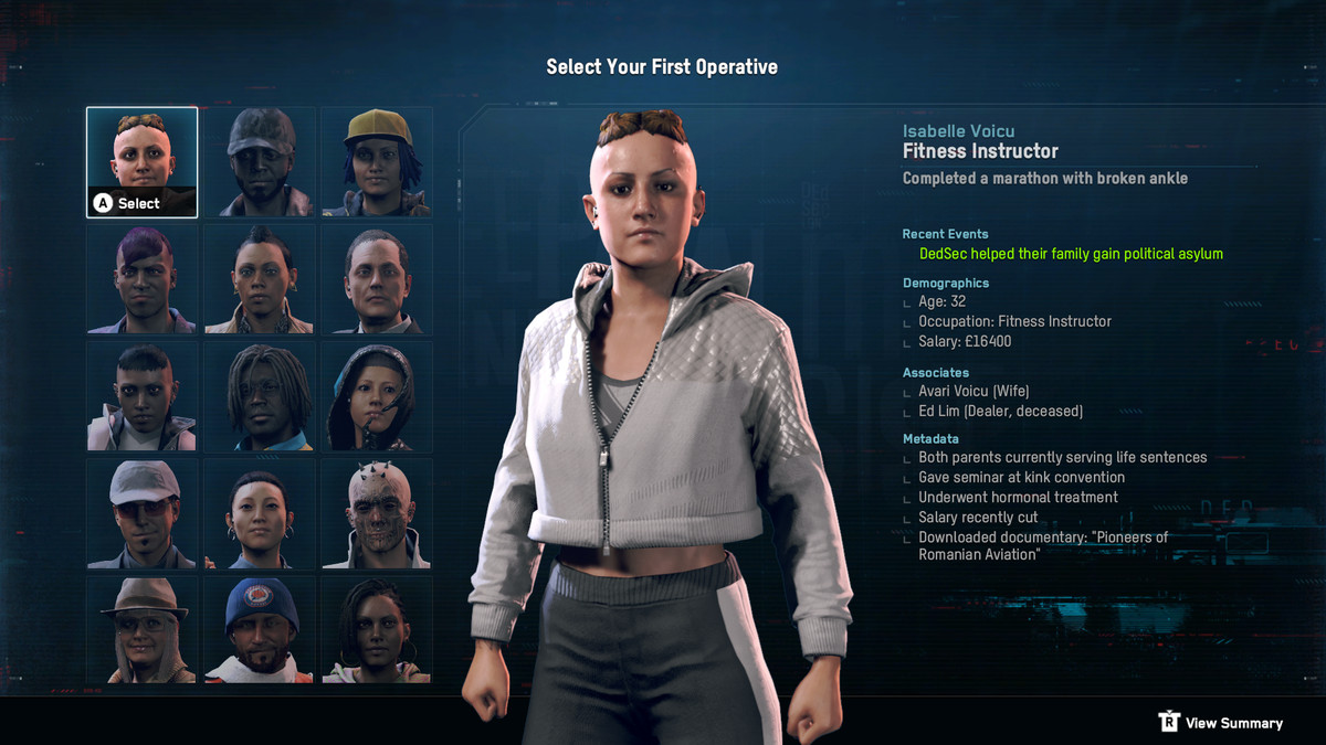 Un primo operatore in Watch Dogs: Legion che in particolare ha tenuto un seminario a una convention stravagante e ha subito una terapia ormonale.