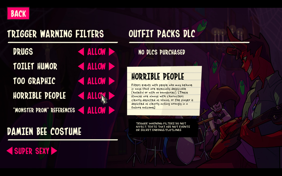 Le impostazioni in Monster Prom 2.