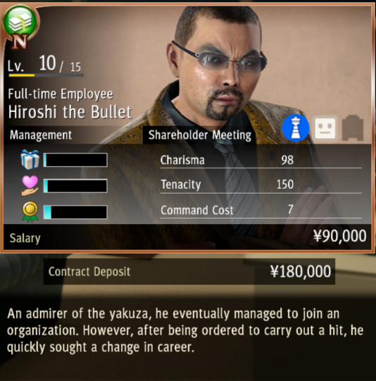 Una lettura dei dipendenti in Yakuza: Like a Dragon's management mini-game