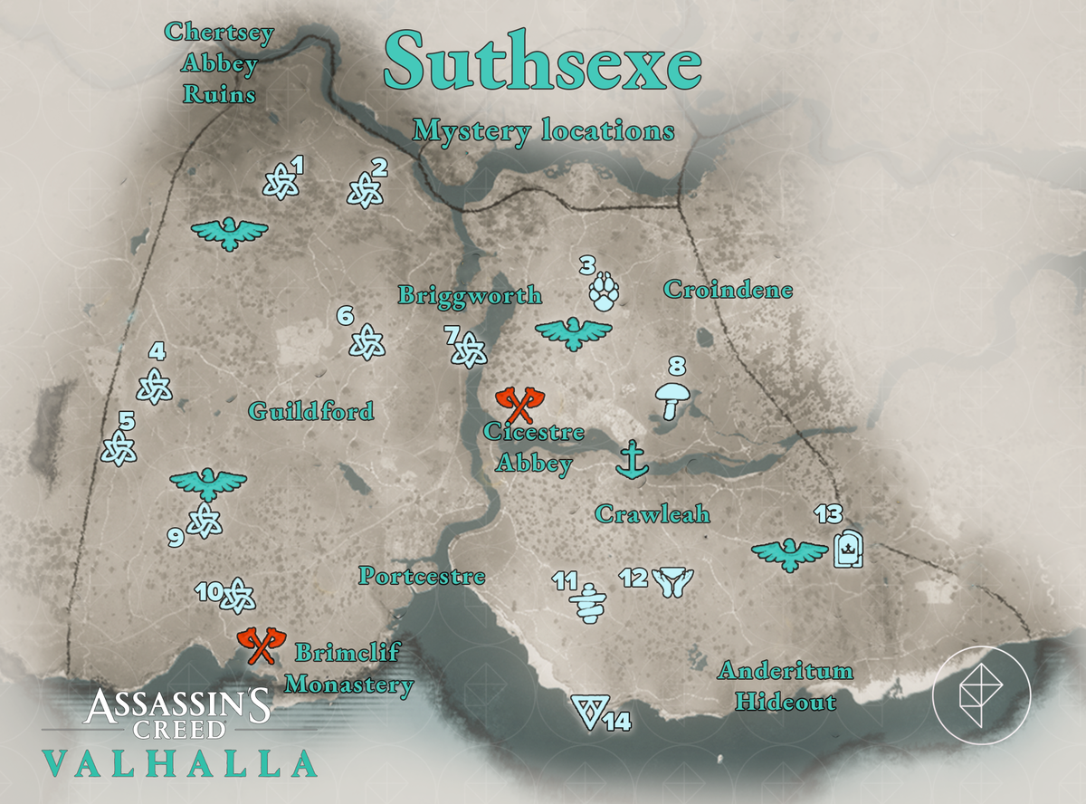 Suthsexe Mysteries mappa delle posizioni