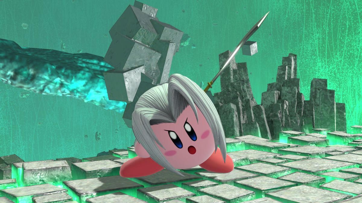 Kirby nei panni di Sephiroth in uno screenshot di Super Smash Bros.Ultimate