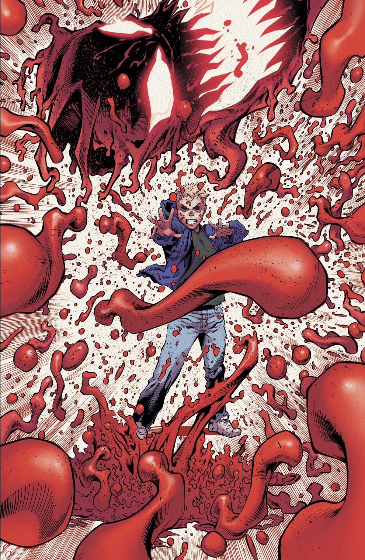 Dylan Brock tears Carnage apart with his mind, in Absolute Carnage #5, Marvel Comics (2019).