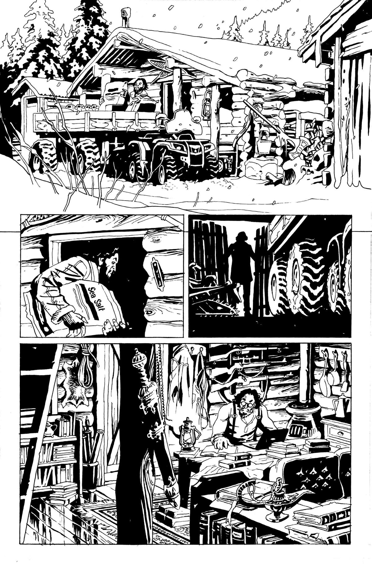 The Old Guard: Tales Through Time: una foresta innevata con una capanna di legno