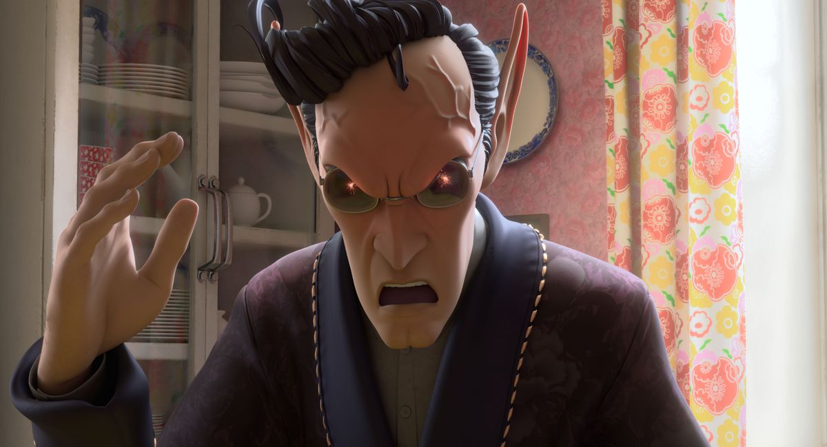 La Mandragora si arrabbia e piccoli fuochi scintillanti si formano nelle sue orbite dietro gli occhiali scuri