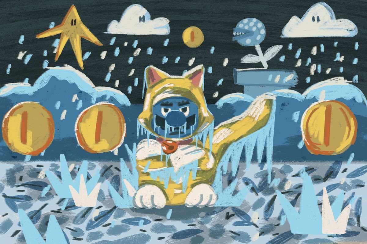 An original illustration shows Mario in a cat suit