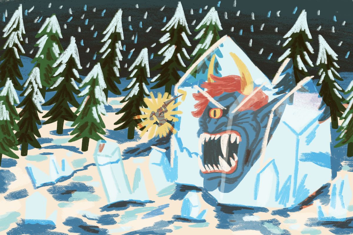 An original illustration shows Arthur fighting a monster