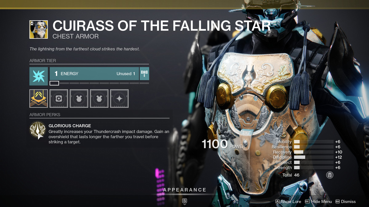 Descrizione di Corazza della stella cadente Destiny 2 Stagione dei Prescelti