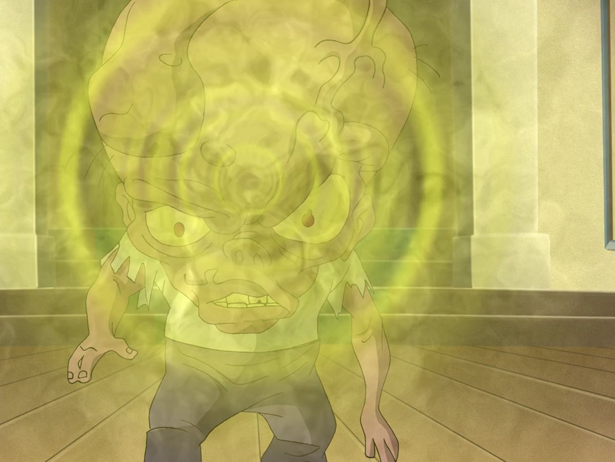 Ray che manda una magica esplosione telecinetica nella Justice League