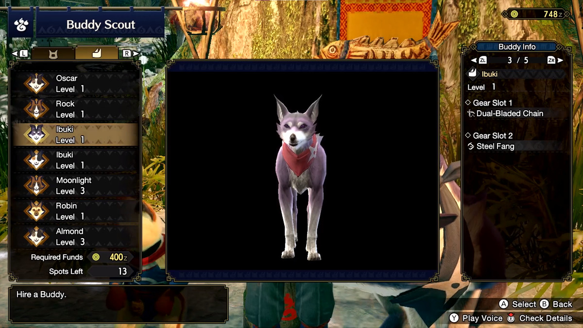 Il giocatore acquista un nuovo Palamute in Monster Hunter Rise