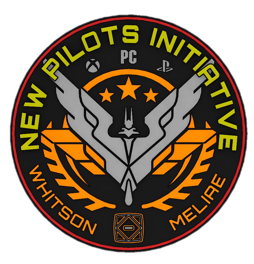 La patch della missione per la New Pilots Initiative include un gallone Elite, oltre a tutte e tre le principali piattaforme in cui si gioca.